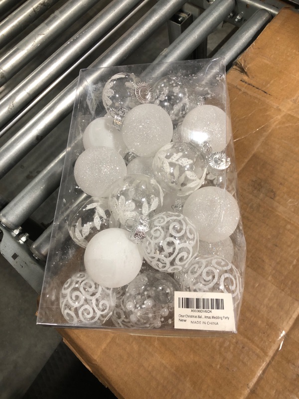 Photo 1 of 60mm/2.36inch Clear Christmas Ornaments, 30ct Shatterproof White Christmas Tree Ornaments Set Transparent Hanging Balls with Stuffed Decorations for Halloween Thanksgiving Xmas Wedding Party Home White 2.36inch/60mm
