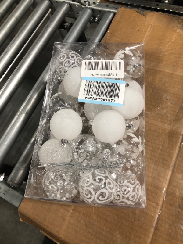 Photo 1 of 60mm/2.36inch Clear Christmas Ornaments, 30ct Shatterproof White Christmas Tree Ornaments Set Transparent Hanging Balls with Stuffed Decorations for Halloween Thanksgiving Xmas Wedding Party Home White 2.36inch/60mm
