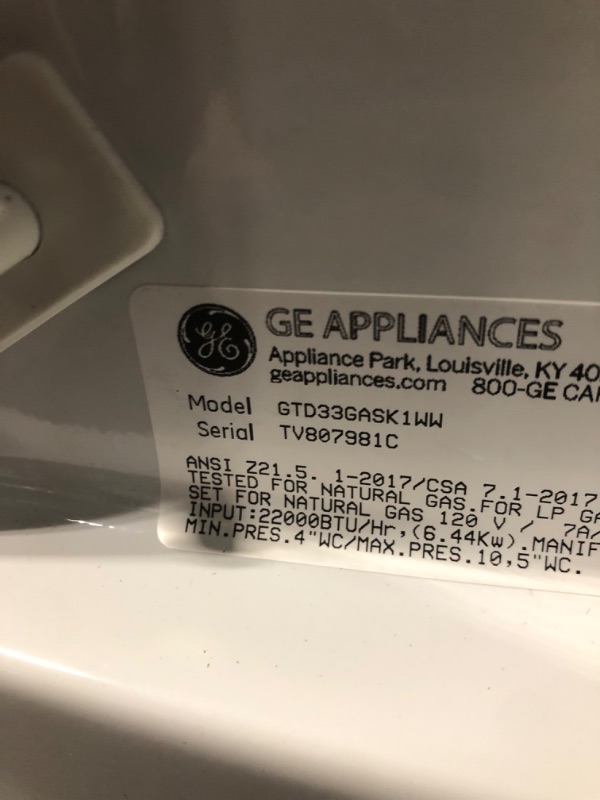 Photo 7 of GE 7.2-cu ft Reversible Side Swing Door Gas Dryer (White)