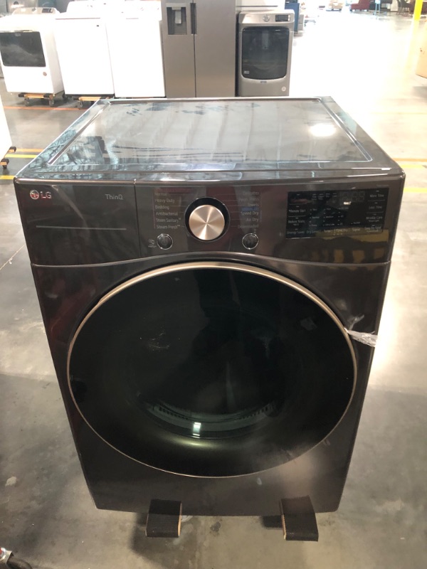 Photo 2 of LG True Steam 7.4-cu ft Stackable Steam Cycle Smart Electric Dryer (Black Steel) ENERGY STAR