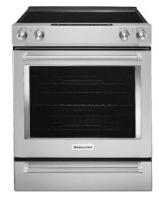 Photo 1 of KitchenAid 30-in Glass Top 5 Elements 6.4-cu ft Self-Cleaning Convection Oven Slide-in Electric Range (Stainless Steel)