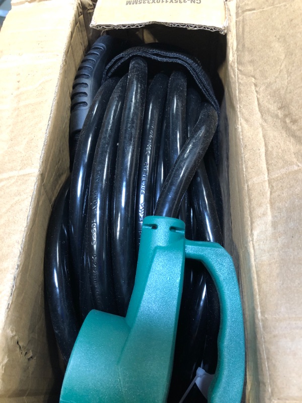 Photo 2 of 100 FT 30 Amp RV Extension Cord Outdoor with Grip Handle, Flexible Heavy Duty 10/3 Gauge STW RV Power Cord Waterproof with Cord Organizer, NEMA TT-30P to TT-30R, Black-Green, ETL Listed PlugSaf Green 100 FT - 30A