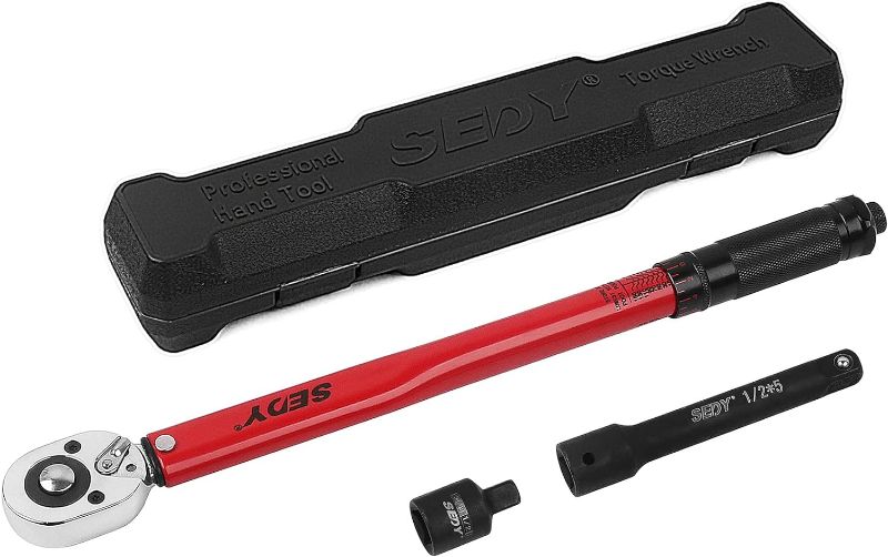 Photo 1 of 1/2-inch Drive Click Torque Wrench 1/2 Drive - Precision 10-150 ft.lb/13.6-203.5Nm Range, Ratcheting Head with Secure Locking Mechanism, Adapter & Extension
