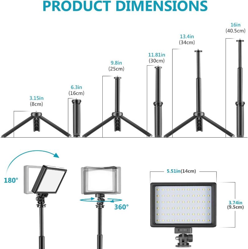 Photo 1 of Newks Dimmable 5600K USB LED Video Light 2-Pack with Adjustable Tripod Stand