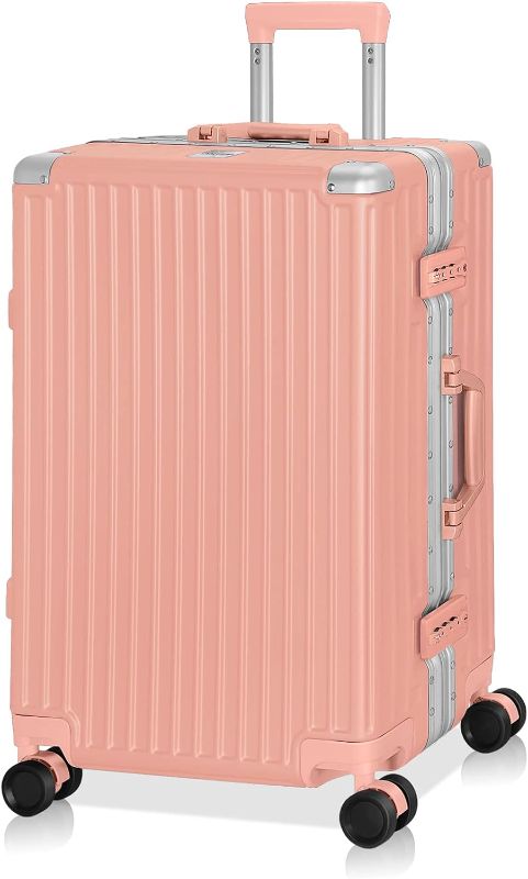 Photo 4 of ***HEAVILY DAMAGED***AnyZip Luggage Aluminium Frame Suitcase PC ABS Hard Shell TSA Lock No Zipper 24In Sakura Pink