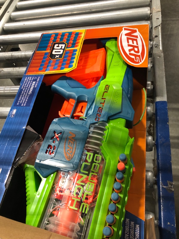 Photo 2 of Nerf Elite 2.0 Double Punch Motorized Dart Blaster, Rapid Alternating Barrels, 50 Nerf Elite Darts, 2X 10-Dart Clips, Ages 8 & Up