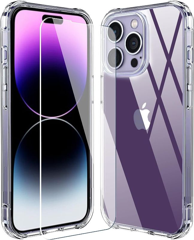 Photo 1 of Ailun for iPhone 14 Pro Max [6.7 inch] [1 x Phone Case+1 x Glass Screen Protector] Shock Absorption Bumper PC and TPU Clear Cover, Dynamic Island Compatible, Sensor Protection Tempered Glass