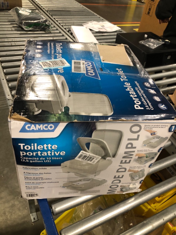 Photo 1 of Camco Portable Travel Toilet | Features Bellow-Type Flush and Sealing Slide Valve to Lock-in Odors and Protect against Leakage | Lightweight and Compact, 2.6 Gallon (41531)