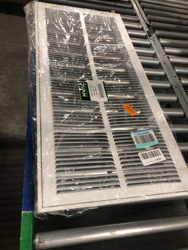 Photo 2 of 14" X 34" Steel Return Air Filter Grille for 1" Filter - Easy Plastic Tabs for Removable Face/Door - HVAC Duct Cover - Flat Stamped Face -White [Outer Dimensions: 15.75w X 35.75h]