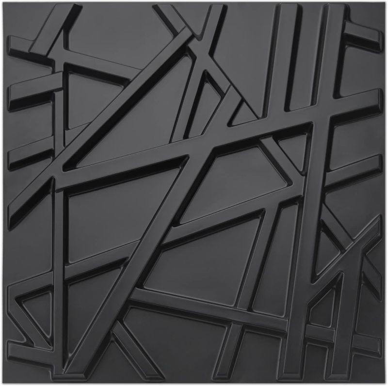 Photo 1 of Art3d PVC Decorative Textures Black 3D Wall Panels for Interior Wall Décor, Black Wall Decor,Pack of 12 Tiles 32 Sq Ft