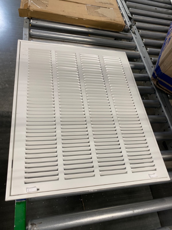 Photo 2 of 10" X 10" Steel Return Air Filter Grille for 1" Filter - Fixed Hinged - Ceiling Recommended - HVAC DUCT COVER - Flat" Stamped Face - White [Outer Dimensions: 12.5 X 11.75] 10 X 10