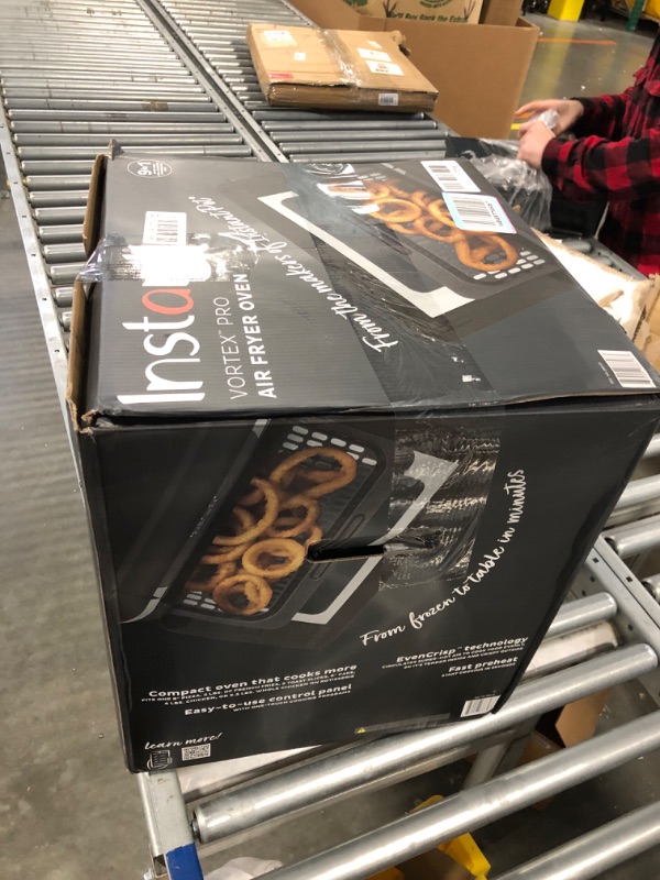 Photo 1 of ***ITEM CRACKED ON THE BOTTOM - STILL POWERS ON*** 

Instant Vortex Pro Air Fryer, 10 Quart, 9-in-1 Rotisserie and Convection Oven, From the Makers of Instant Pot with EvenCrisp Technology, App With Over 100 Recipes, 1500W, Stainless Steel 10QT Vortex Pro