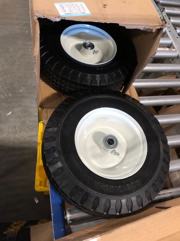 Photo 2 of 2-Pack 4.10/3.50-6" Flat Free Tire with Rim,13" Hand Truck Utility Universal Wheels, 3" Centered Hub with 5/8" Ball Bearings,w/Grease Fitting,410/350-6",410/350x6