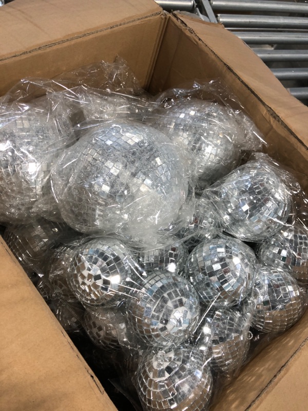 Photo 2 of 200 Pcs Disco Balls Ornament Mini Disco Balls Small Mirror Silver Hanging Decorations Reflective Disco Ball for 70s Disco Themed Party Christmas Tree Birthday Wedding (6, 4, 3, 2.4, 1.6, 0.6 Inch)