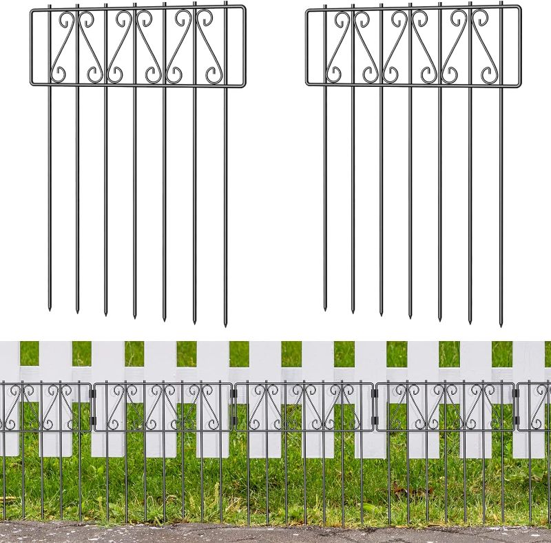 Photo 1 of 10 Pack Animal Barrier Fence, 16.7 Inch(H) X 10.8 Ft(L) Barrier Bottom Fence, Rustproof Metal Decorative Garden Fence, Dog Rabbits Ground Stakes Border Fence for Outdoor, Yard.