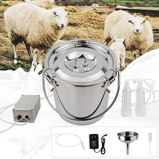 Photo 1 of 3L Goat Milking Machine, Continuously Adjustable Suction Pulsation Vacuum Electric Milker, Portable Livstock Milking Machine with Stainless Bucket(US Plug)(3L Goat)