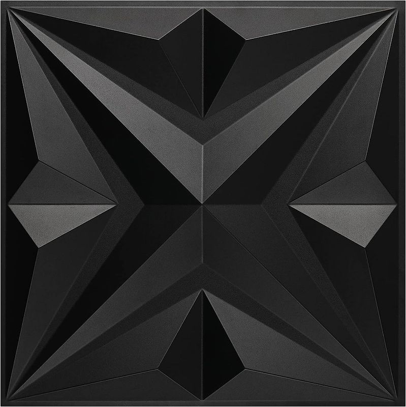 Photo 1 of Art3d Textures 3D Wall Panels Black Snowflake Design for Interior Wall Decor Pack of 12 Tiles 32 Sq Ft (PVC) 19.7"×19.7" Black 12