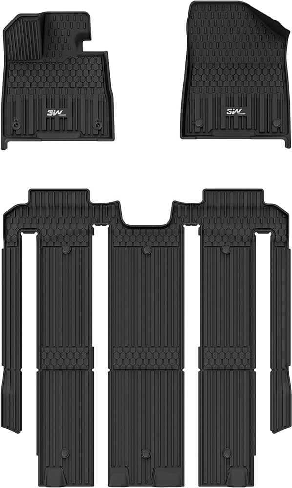 Photo 1 of 3W Floor Mats Fit Toyota Sienna 2021-2024 (Only for 7 Seat), TPE All Weather Custom Fit Floor Liner for Toyota Sienna 1st, 2nd and 3rd Row, Black