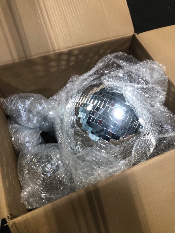 Photo 3 of 50 Pcs Disco Balls Ornaments Mini Disco Balls Silver Hanging Decorations Reflective Mirror Ball Cake Decoration 70s Disco Party Supplies for Christmas Festive (12'', 6'', 4'', 3.2'', 2'', 1.2'')