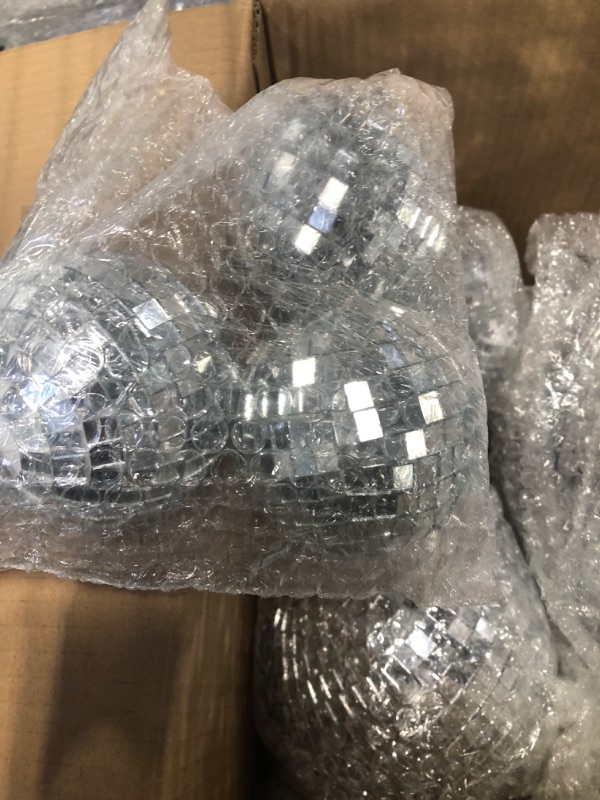 Photo 4 of 50 Pcs Disco Balls Ornaments Mini Disco Balls Silver Hanging Decorations Reflective Mirror Ball Cake Decoration 70s Disco Party Supplies for Christmas Festive (12'', 6'', 4'', 3.2'', 2'', 1.2'')