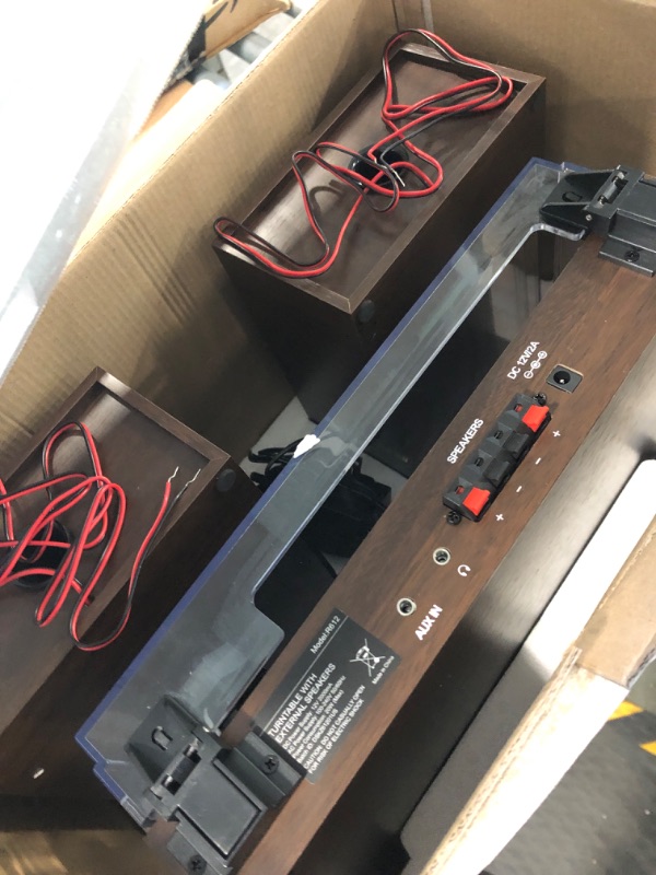 Photo 1 of Record Player for Vinyl with External Speakers, Belt-Drive Turntable Dual Stereo Speakers Vintage LP Support 3 Speed Wireless AUX Headphone Input Auto Stop Music Lover Wood Brown Wood Brown Come with Two External Speakers