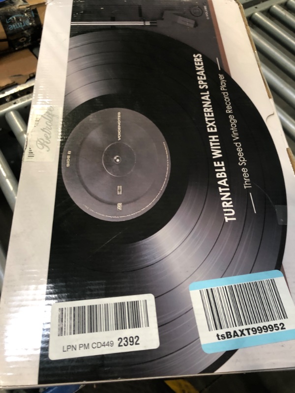 Photo 1 of Record Player for Vinyl with External Speakers, Belt-Drive Turntable Dual Stereo Speakers Vintage LP Support 3 Speed Wireless AUX Headphone Input Auto Stop Music Lover Wood Brown Wood Brown Come with Two External Speakers