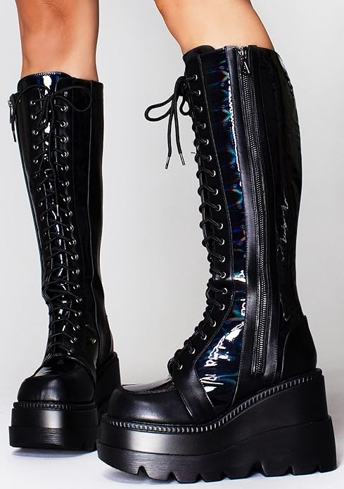 Photo 2 of LASR Nightshade Hi Platform Boots - Black Holographic - Rave Festival EDM Iridescent Techno Dance Wear Party (US SIZE 7)
