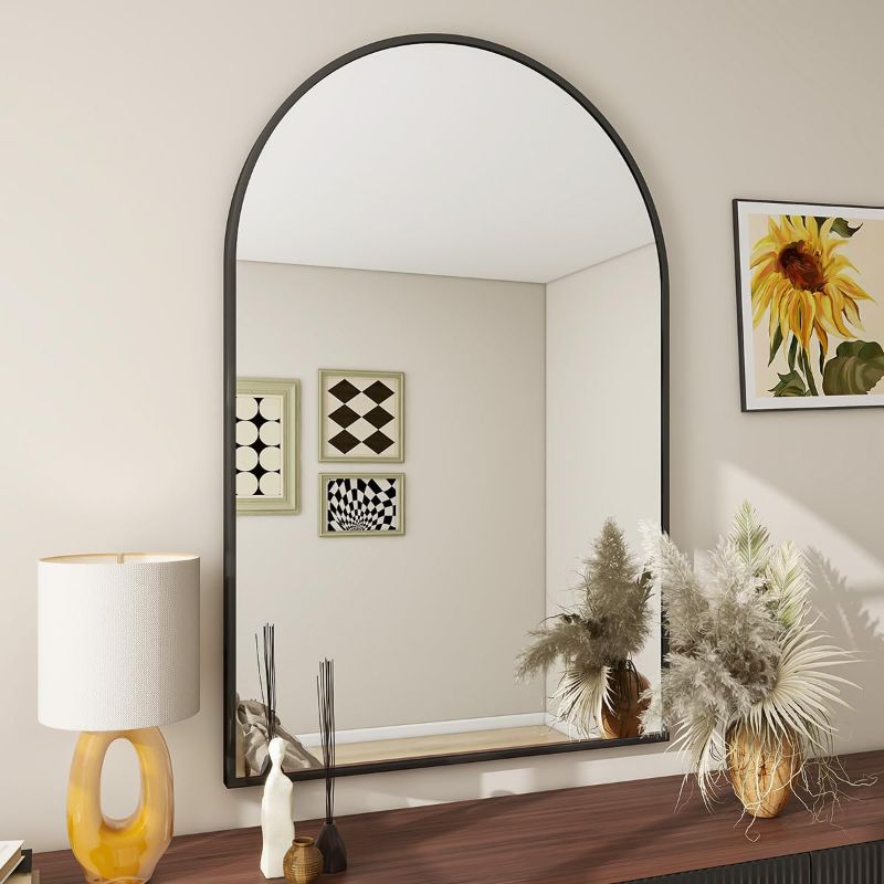 Photo 3 of  24"x36" Arch Bathroom Mirror, Wall Mounted Mirror, Black Vanity Wall Mirror w/Metal Frame for Bedroom, Entryway, Living Room