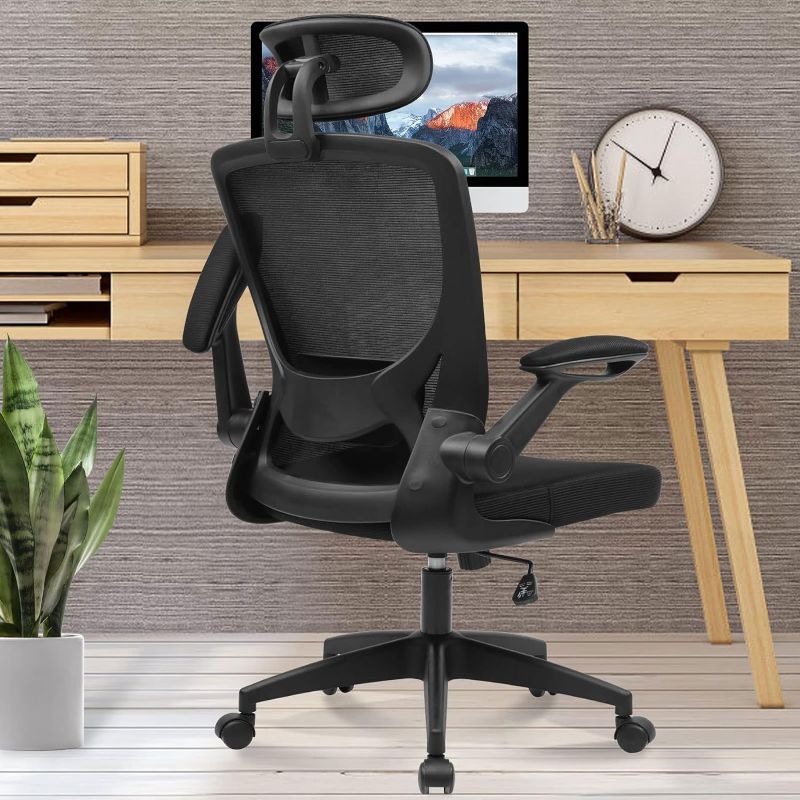 Photo 1 of Ergonomic Office Chair, Breathable Mesh Desk Chair with Headrest and Flip-up Arms for Office,Gaming,Computer Lumbar Support Swivel Task Chair, Adjustable Height,Black