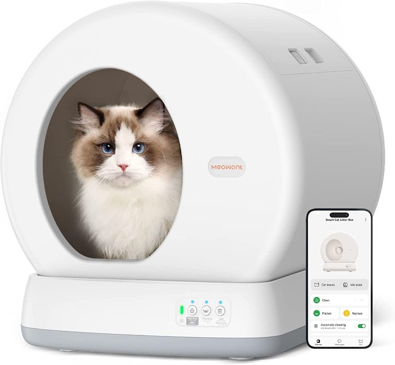 Photo 1 of *** SOME BROKEN PARTS**** Meowant Self-Cleaning Cat Litter Box, Intelligent Radar Safety Protection Automatic Cat Littler Box for Multiple Cats, Large Capacity/Isolation Odor/APP Control Smart Cat Litter Box with Mat & Liner