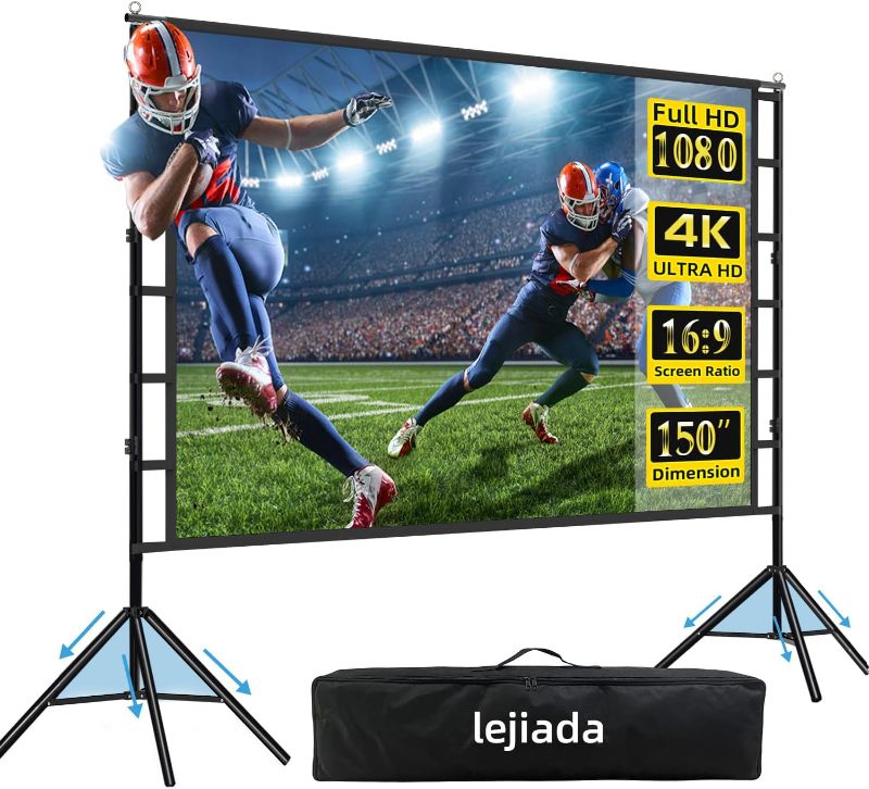 Photo 1 of 12-Foot Projector Screen and Stand,150 inch Large Indoor Movie Projection Screen 16: 9 Wrinkle-Free Design Ideal foOutdoor Yard Movie Night and Outdoor Camping, Conference, Office,Presentations