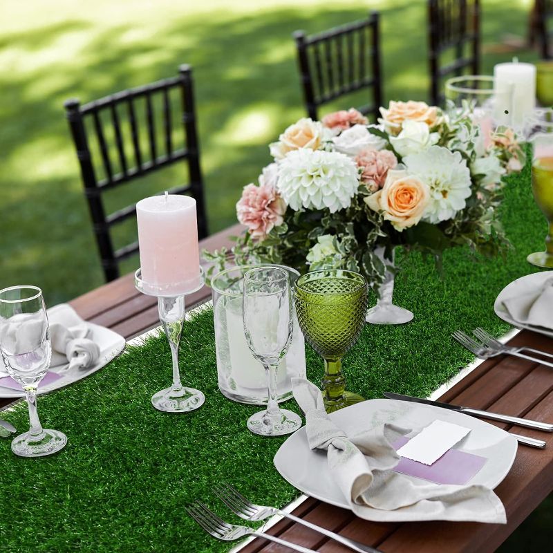 Photo 1 of XLX TURF Artificial Grass Table Runner 12 x 36 Inch, Green Christmas Table Runer Tabletop Decor for Wedding Party Baby Bridal Shower