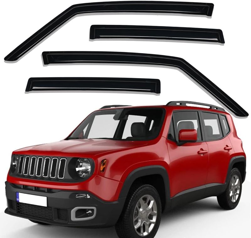 Photo 1 of Lightronic WV94368 Outside-Mount Side Window Visor Deflector Rain Guard, Dark Smoke Shatterproof, 4-Pieces Set for 2015-2022 Jeep Renegade