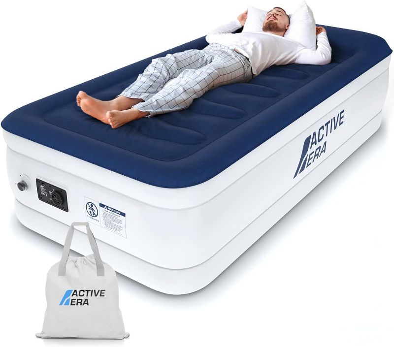 Photo 1 of Active Era Luxury Twin Size Air Mattress (Single) - Elevated Inflatable Twin Air Bed, Electric Built-in Pump, Raised Pillow & Structured I-Beam Technology, Height 21" 