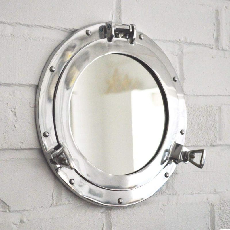 Photo 1 of 17" Chrome-Finished Aluminum Porthole Mirror for Nautical Ship Décor