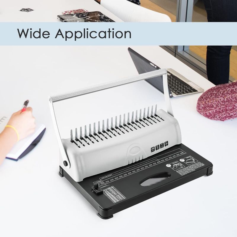 Photo 1 of AMGSH Comb Binding Machine | Book Binding Machine 21-Holes 450 Sheets, Comb Binder Machine with Starter Kit 100PCS 3/8", for Letter Size / A4 / A5 Adjustable Edge Guide