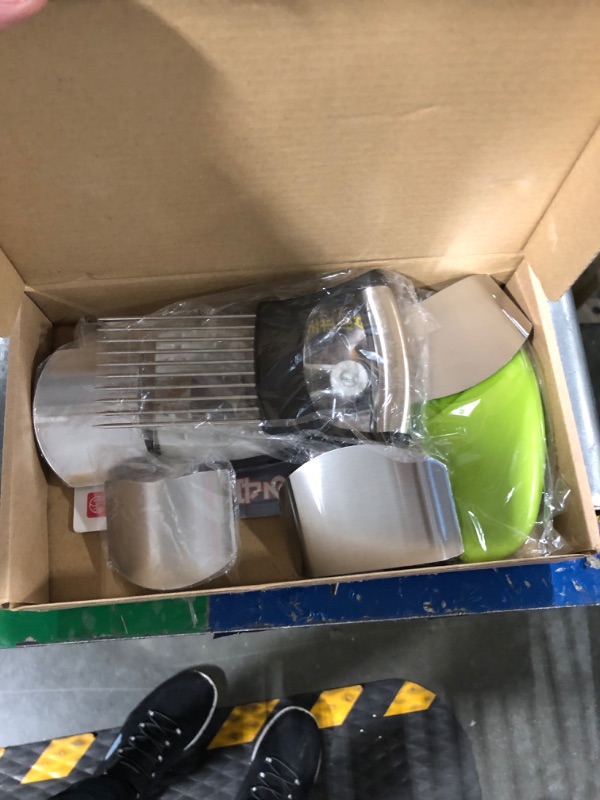 Photo 1 of Romooa 11 Pieces Finger Guard Set for Cutting Include 4 Stainless Steel Knife Protector 2 Thumb Cots Potato Butter Lettuce Crinkle Cutter Onion Holder Slicer Mandoline