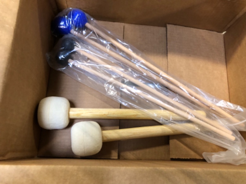 Photo 3 of 3 Pairs Blue Hard Yarn Head Keyboard Marimba Mallets Black Rubber Bell Mallets Timpani Mallets Set Felt Head Timpani Mallet Stick Glockenspiel Sticks with Wood Handles for Percussion Instrument