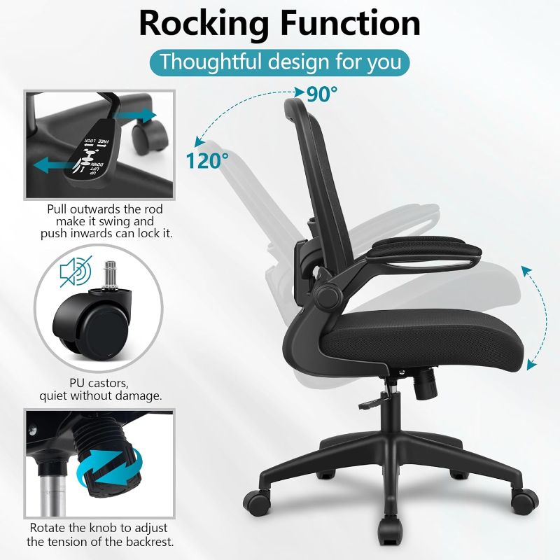 Photo 1 of FelixKing Ergonomic Office Chair with Adjustable High Back, Breathable Mesh, Lumbar Support, Flip-up Armrests, Executive Rolling Swivel Comfy Task Computer Chair for Home Office (Black)