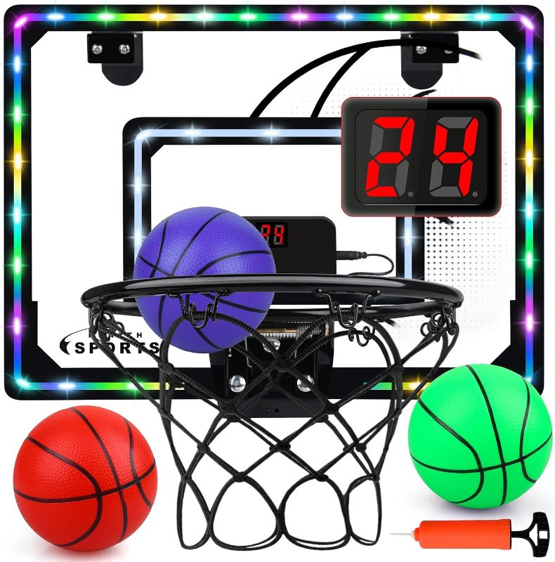 Photo 1 of Basketball Hoop Indoor for Kids,LED Light Mini Basketball Hoop with 3 Balls & Electronic Scoreboard,Over The Door Basketball Hoop,Basketball Toys Gift for Kids 3-12 Year Old Boys Girls Teen