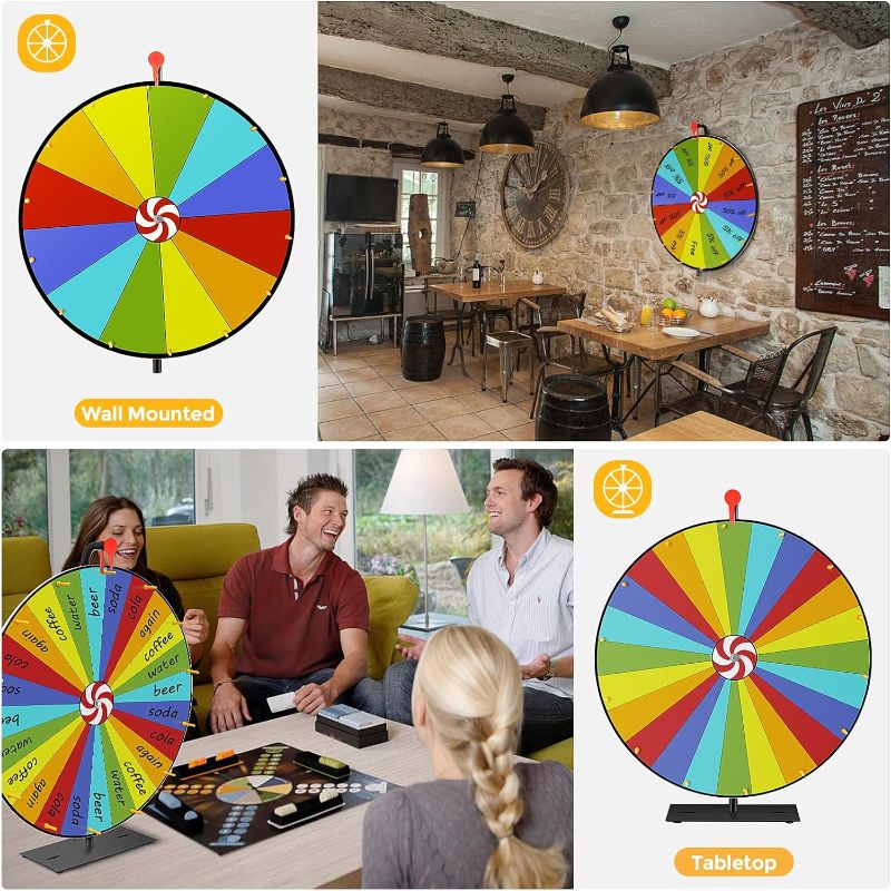 Photo 1 of ARTISHION 5 in 1 Color Prize Wheel - 24 Inch Wall Mounted or Tabletop Roulette Spinning Wheel, Heavy Duty Metal Base with Dry Erase Marker and Eraser for Trade Show, Carnival, Win Fortune Spin Games
 
