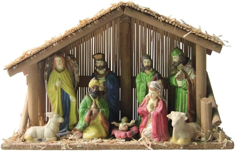 Photo 3 of **MISSING PIECES** Rocky Mountain Goods 9 Piece Porcelain Nativity Set with Stable - for Christmas Indoor Nativity Set - Baby Jesus, Mary, Joseph, 3 Wisemen, Angel and Animal Porcelain Figurines - 12” x 8” Stable