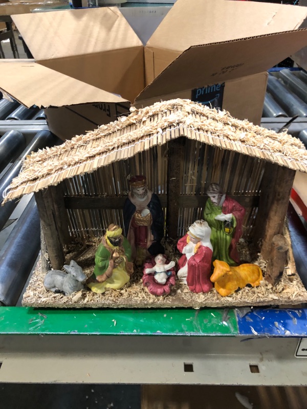 Photo 2 of **MISSING PIECES** Rocky Mountain Goods 9 Piece Porcelain Nativity Set with Stable - for Christmas Indoor Nativity Set - Baby Jesus, Mary, Joseph, 3 Wisemen, Angel and Animal Porcelain Figurines - 12” x 8” Stable