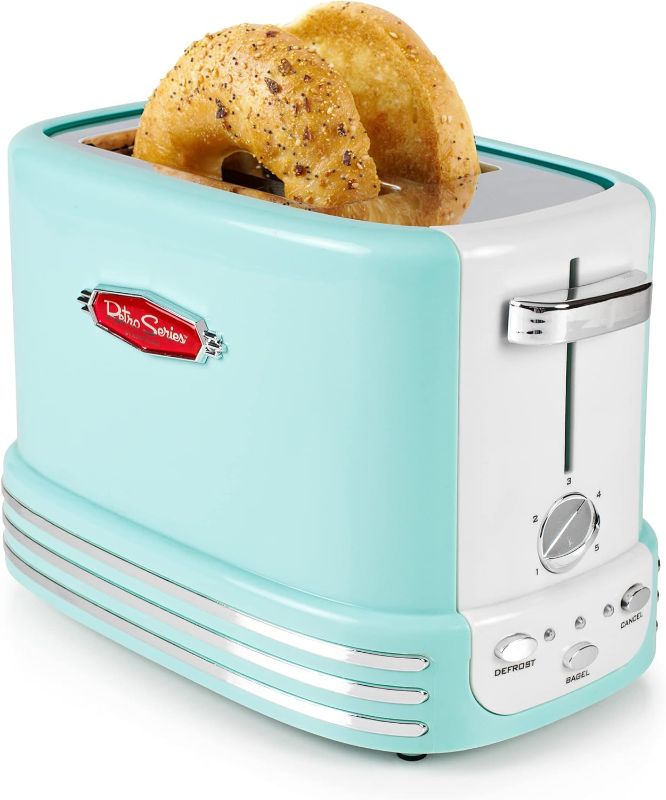 Photo 1 of Nostalgia Retro Wide 2-Slice Toaster, Vintage Design With Crumb Tray, Cord Storage & 5 Toasting Levels, Aqua