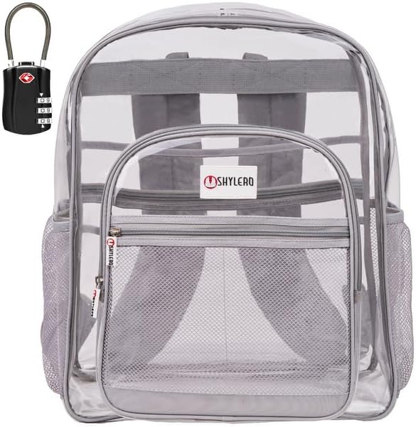 Photo 1 of 
Click image to open expanded view
SHYLERO Clear Backpack Heavy Duty has TSA Lock, 2-WAY Zipper. PVC Transparent Backpack Is Extra Large - H18''xW14''xD8 - Grey