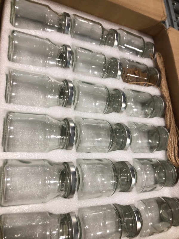 Photo 3 of Accguan 6oz Glass Milk Bottles,Small Juice Bottles with Silver Caps,Jute Twine & Tag, Glass Yogert Jars Clear Glass Jars for Cake,Milk,Honey,Jam,Jelly,Spice,Wedding Favors,Shower Favors (36 Pack)