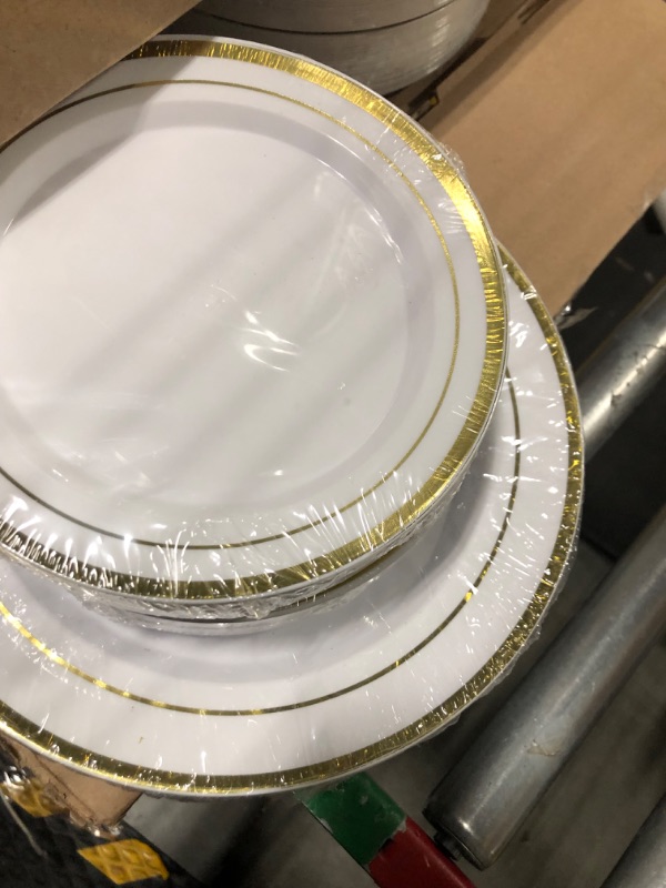 Photo 6 of 600 Piece Wedding Party Plates Disposable Dinnerware Set 100 Guests -By Zulzzy -100 Gold Plastic Plates, 100 Gold Salad Plates, 100 Gold Plastic Silverware Set, 100 Gold Plastic Cups