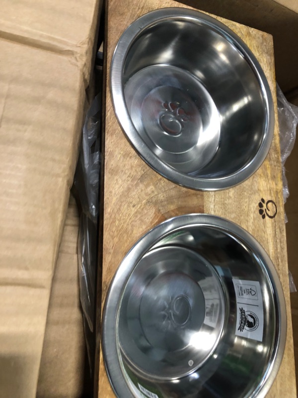 Photo 1 of Brave Bark Wood & Metal Feeder - Premium Mango Wood Feeder with Metal Stand, 2 Stainless Steel Bowls for Food or Water Included, Perfect for Dogs, Cats and Pets of Any Size, for Home or Office (Large)