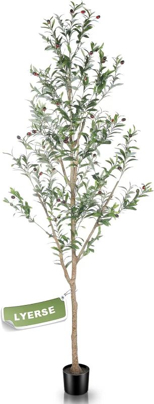 Photo 1 of LYERSE Faux Olive Tree 7ft - Tall Olive Trees Artificial Indoor - Large Fake Potted Olive Silk Tree Plant with Branches and Fruits - Artificial Tree for Modern Home Office Living Room Decor