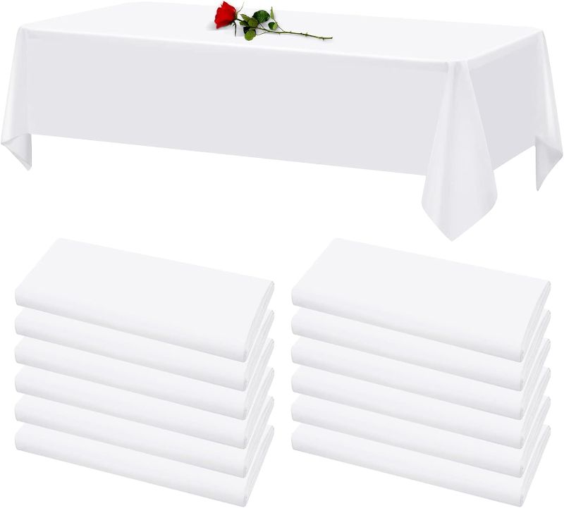 Photo 1 of 12 Pack White Tablecloths for Rectangle Tables Stain and Wrinkle Resistant Washable Polyester Tablecloth 60 x 102 Inch Table Cloth Rectangle Table 6 Foot Rectangle Table Cloth for Wedding Party
**not exact picture**
